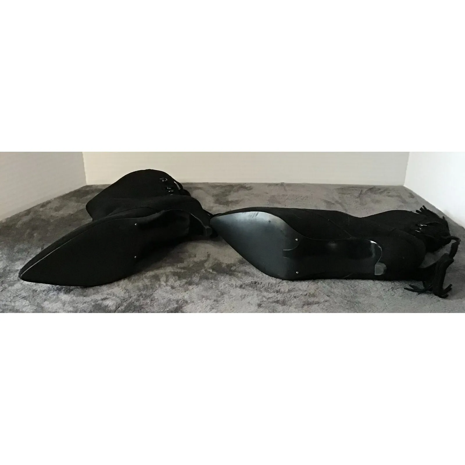 Zara Womens Solid Black‎ Suede Mid High Tassel Ankle Bootie Pointed Toe US 12.5 - Image 5