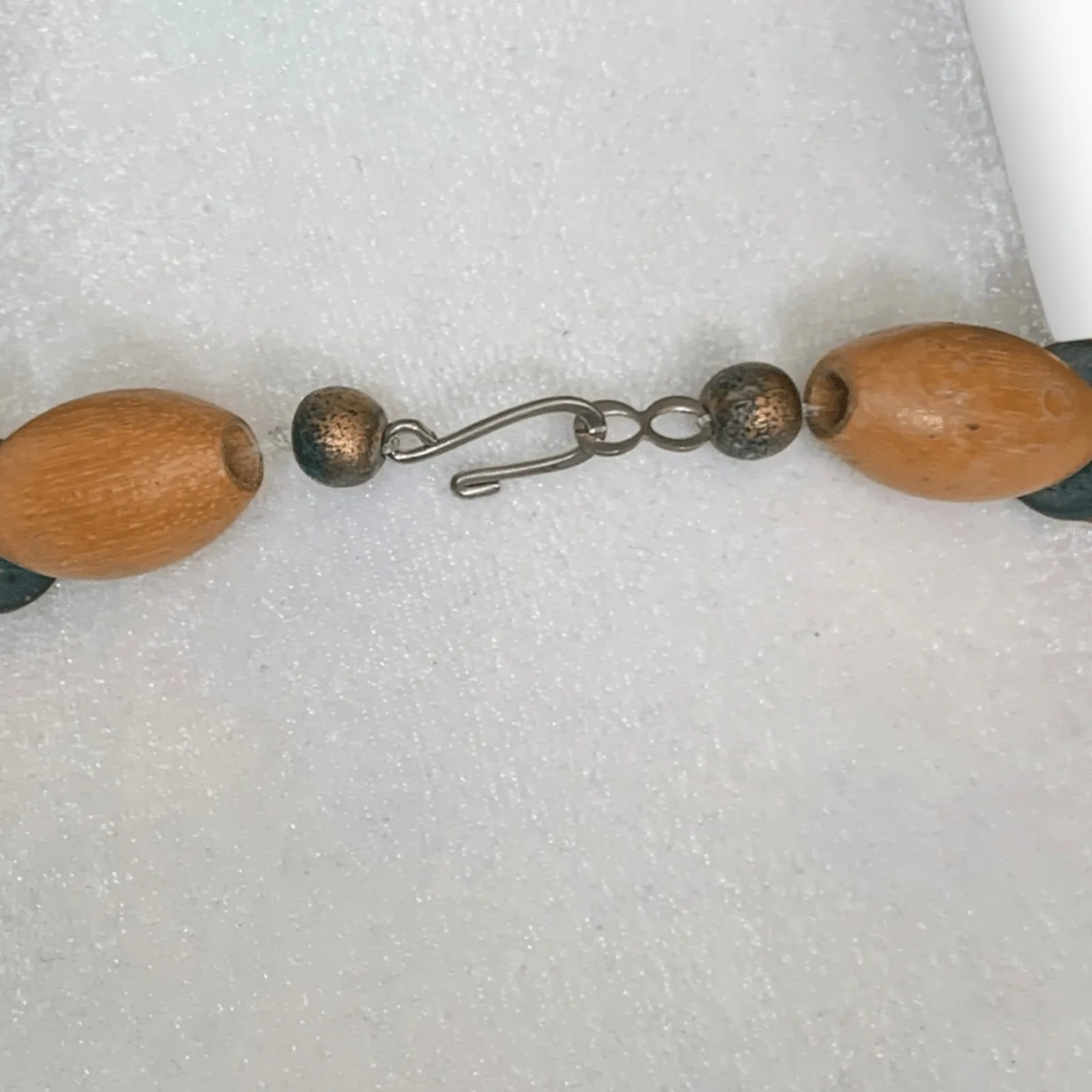 Vintage Hand Painted Wooden Statement Necklace Boho Tribal Art Eclectic Jewelry Tan - Image 7