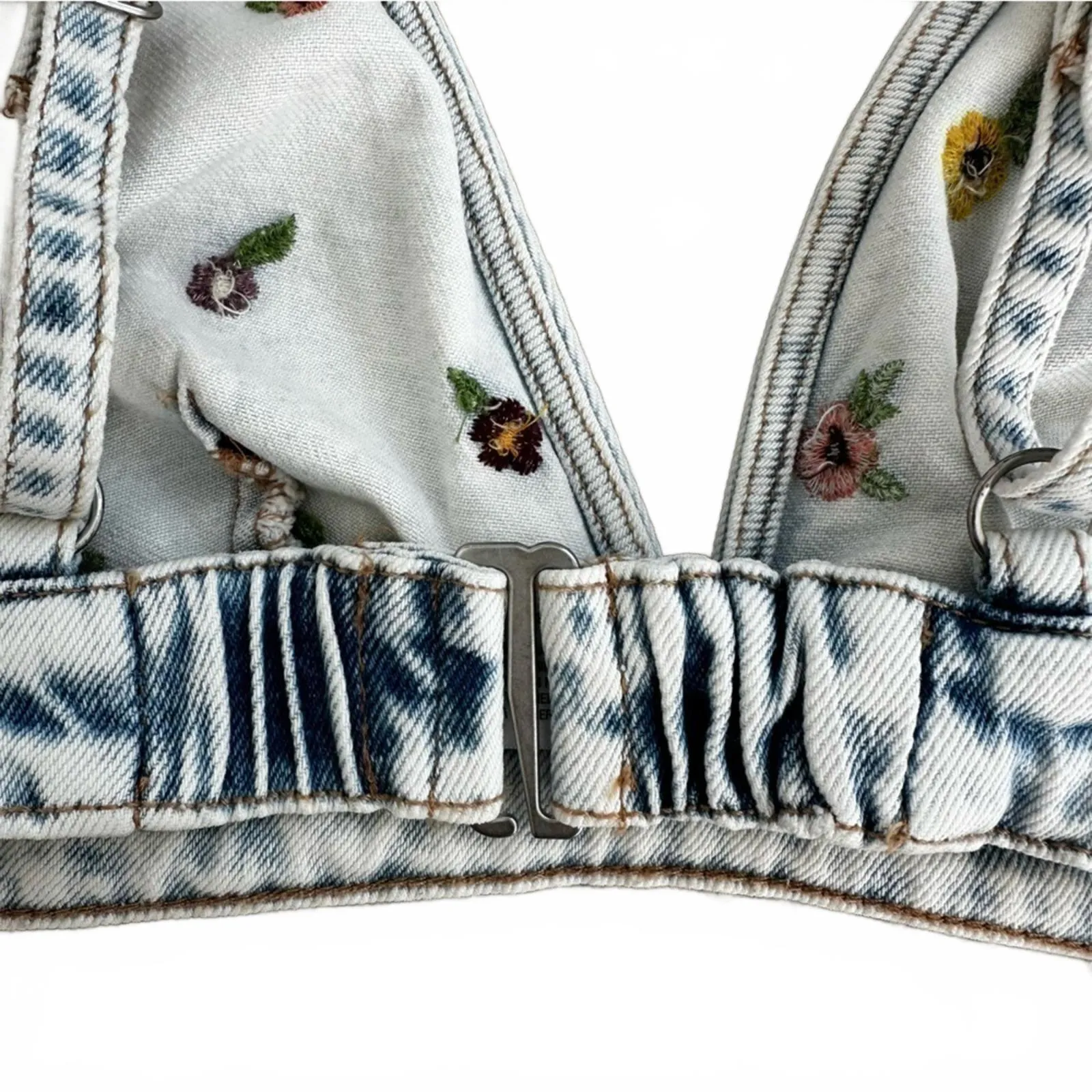 Triangle Cup Cotton Denim Tank Top Wild Fable NWT Acid Wash Floral XXS - Image 5