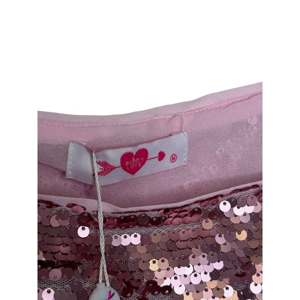 Buddy Love Women' Top Cropped Tank Sequin Sleeveless Cami Dusty Pink Medium‎ NWT - Image 6