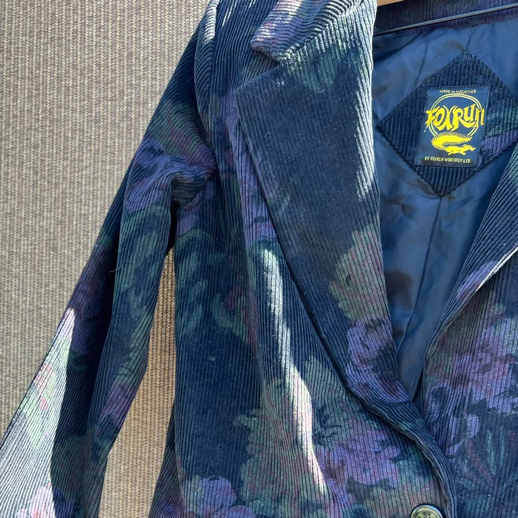 Fox Run Floral Corduroy Boyfriend Blazer in Blue with Pockets Women’s Sz 11/12 - Image 13