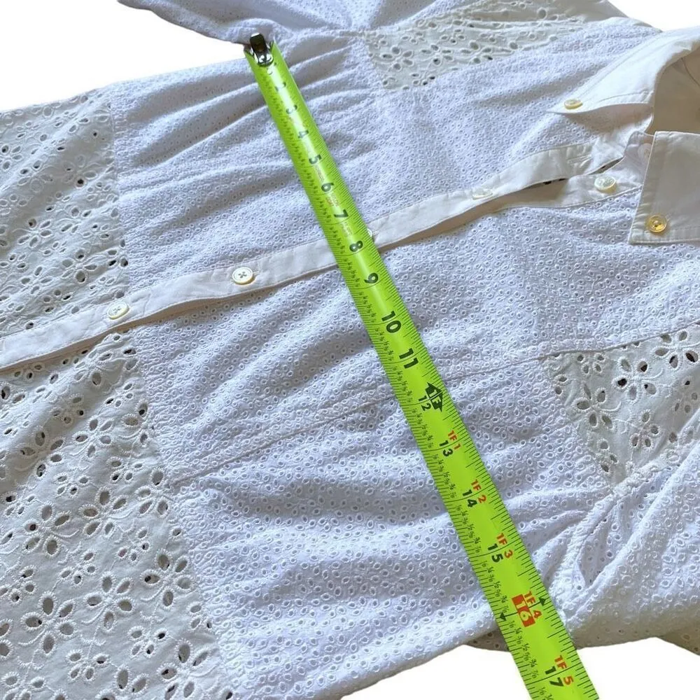 Tory Burch Ivory Eyelet Patchwork Button Down 3/4 Sleeve Shirt - Image 10