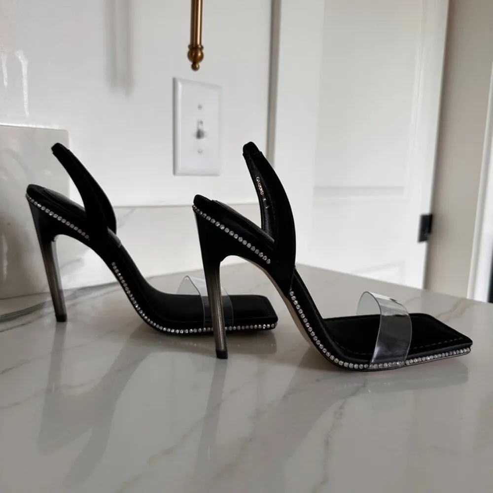 Crystal Crush Lucite Satin Rhinestones Stilletto Heels SZ 9 - Image 2