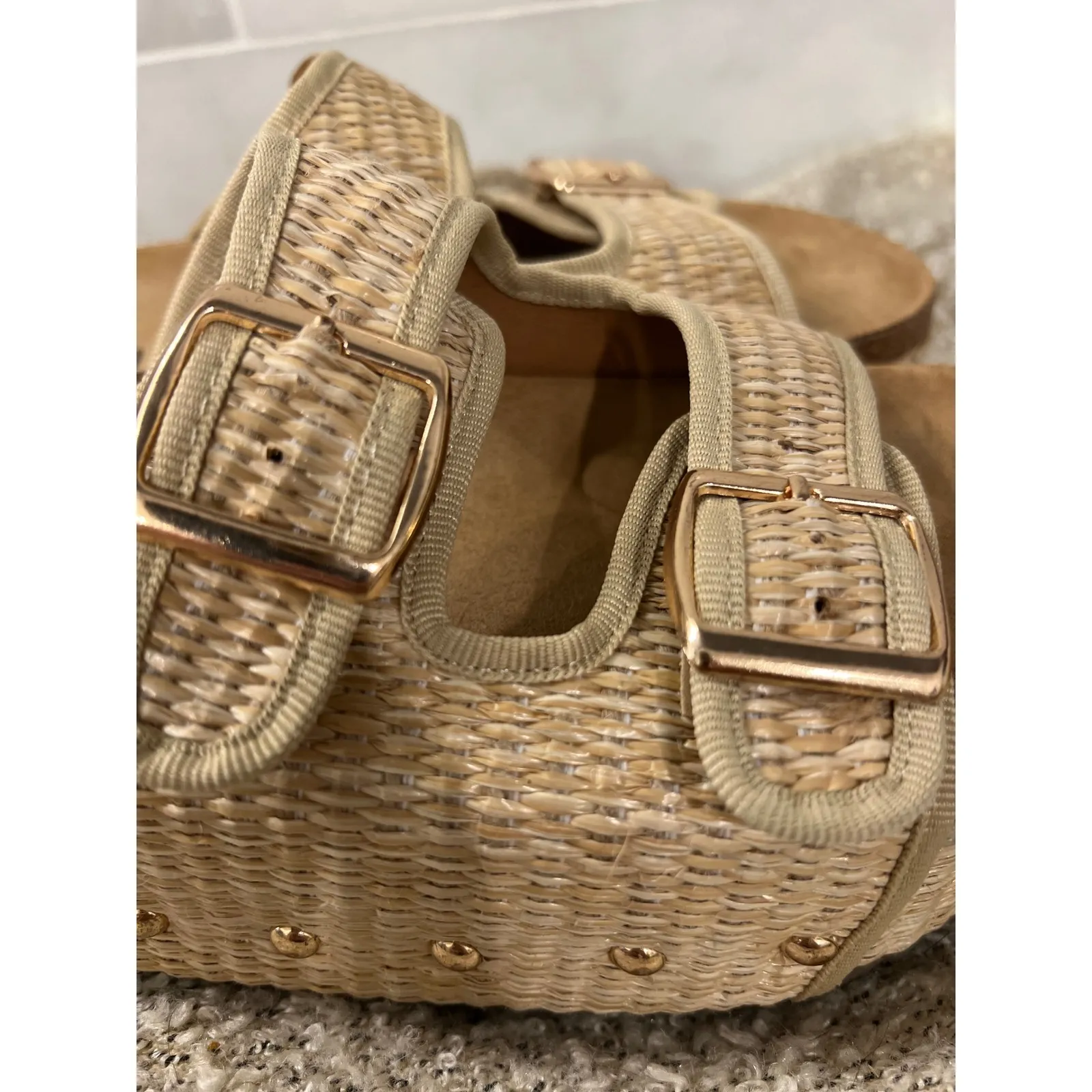 Hey Girl by Corkys Wannabe Womens‎ Woven Platform Slide Sandals Buckle Tan Size Size 7 - Image 4