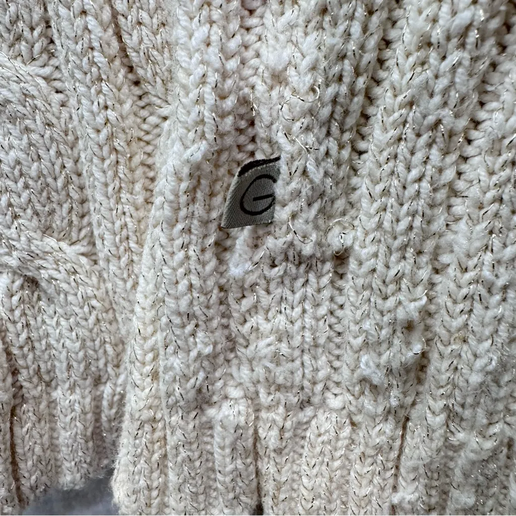 Vintage Gitano Ivory Cable Knit Turtleneck Sweater with Metallic Threads Y2K XXL - Image 6