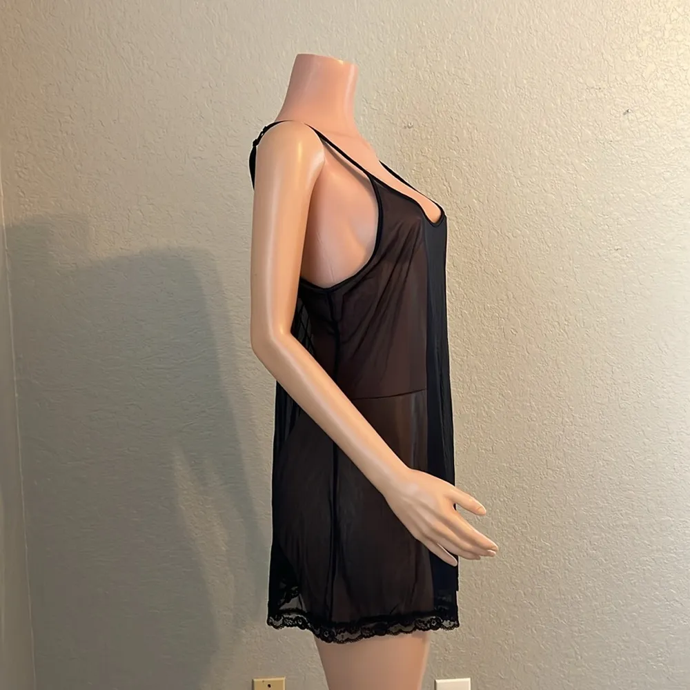 Victoria's Secret Sexy Jersey w Lace Babydoll Chemise Nightie Gown L BLACK #117 - Image 2