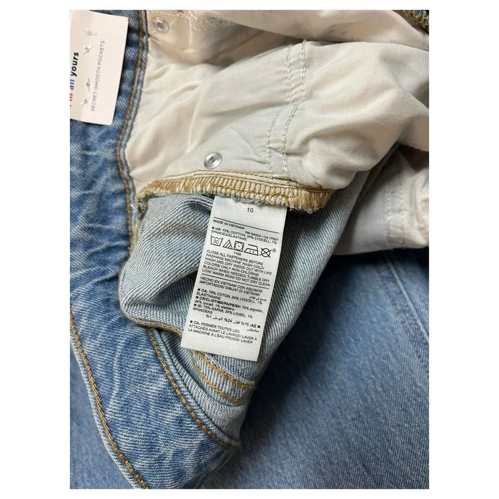 New Old Jeans Navy Womens 10 Extra High Rise Sky Hi Wide Leg Raw Hem Light Blue - Image 8