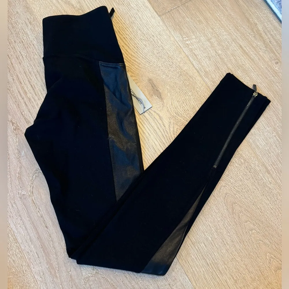 GETTINGBACKTOSQUAREONE Revolve Black with Faux Leather Detail Pant Leggings NWT - Image 2
