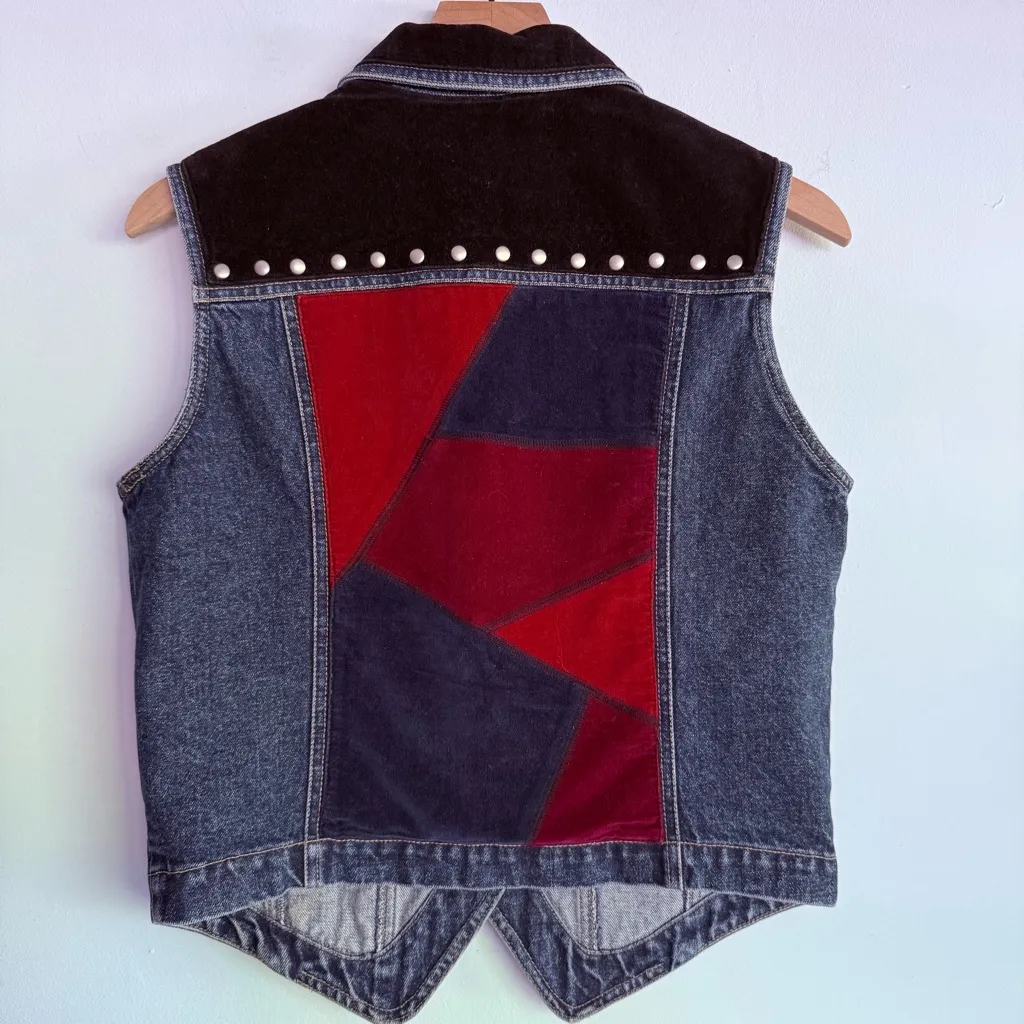 Vintage 70s Carole Little Street Wear Denim Vest Patchwork Western Boho Hippie M Blue Size M - Image 5