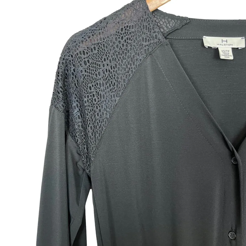 NEW H by Halston Charcoal Black Pant Jumpsuit with Lace Shoulder Size XS - Image 3