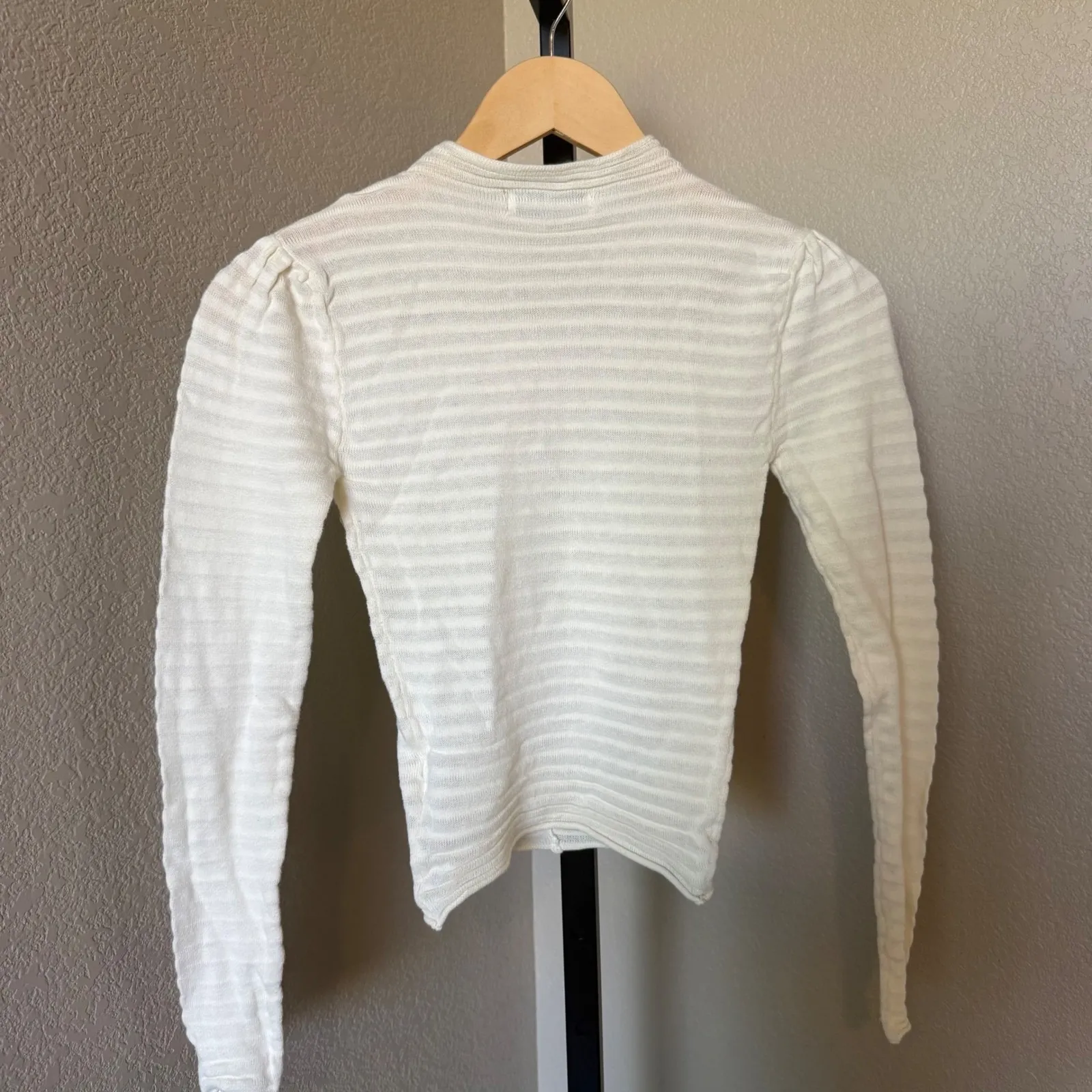 ROLLA'S Edgar Top 100% Cotton Long Sleeve‎ Puff Shoulder Mock Neck Cream (6) XS White - Image 4