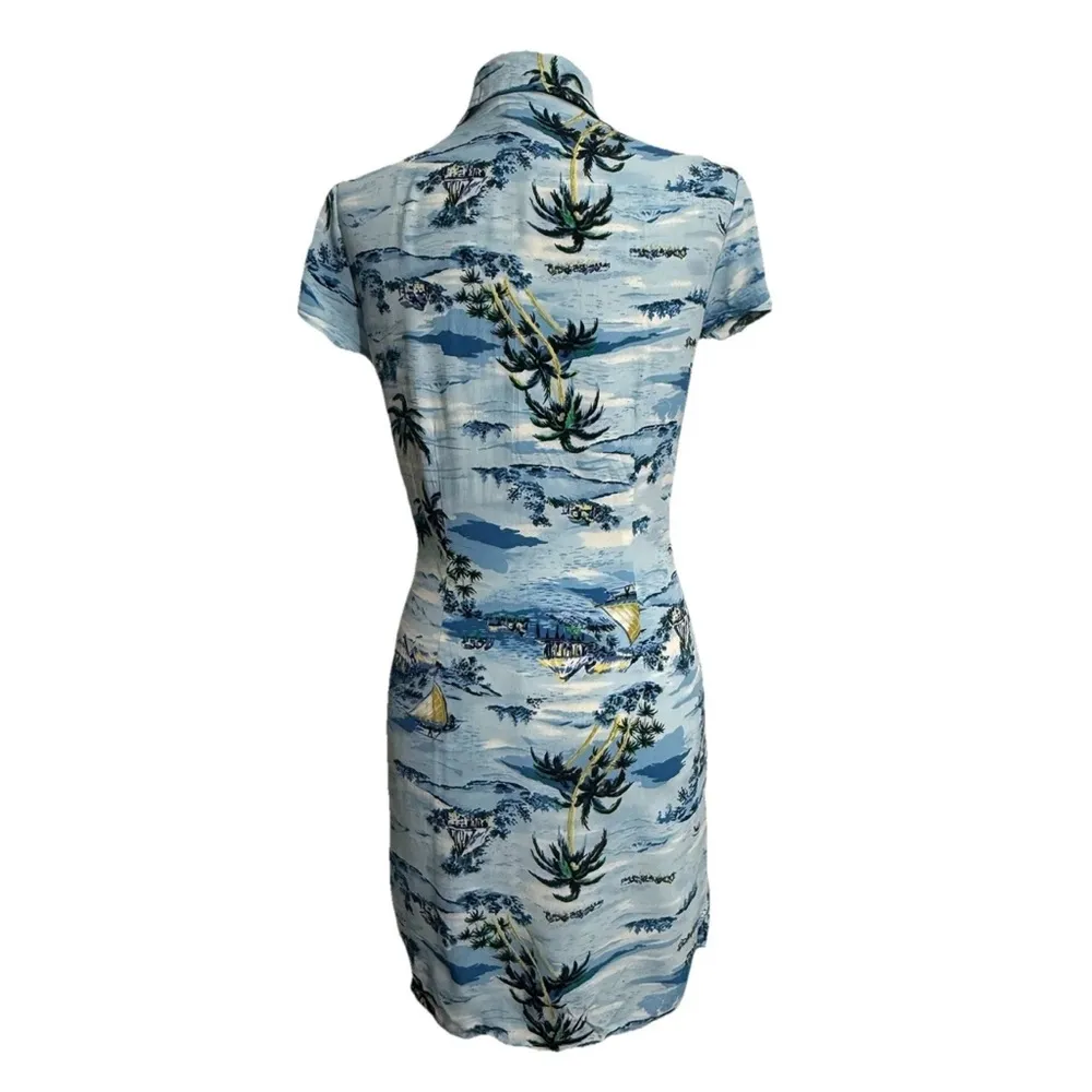 Limited America Vintage Tropical Shirt Dress Size XS Blue - Image 6