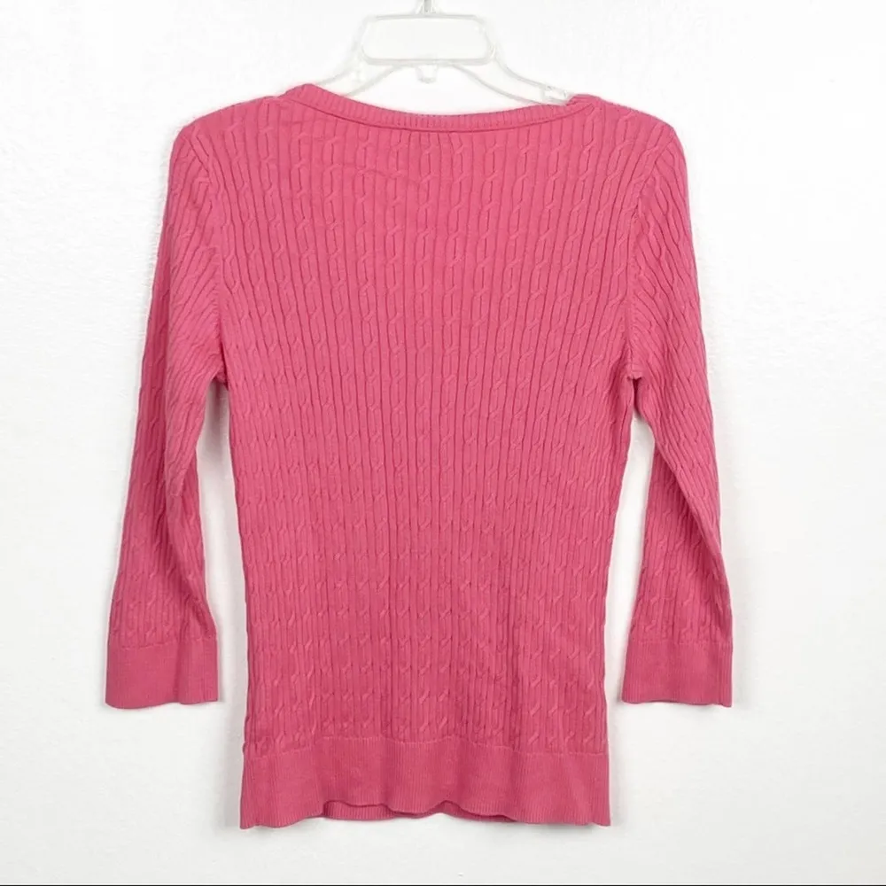 Talbots  100% Pima Cotton Coral V-Neck Ribbed Sweater, Size Medium - Image 7