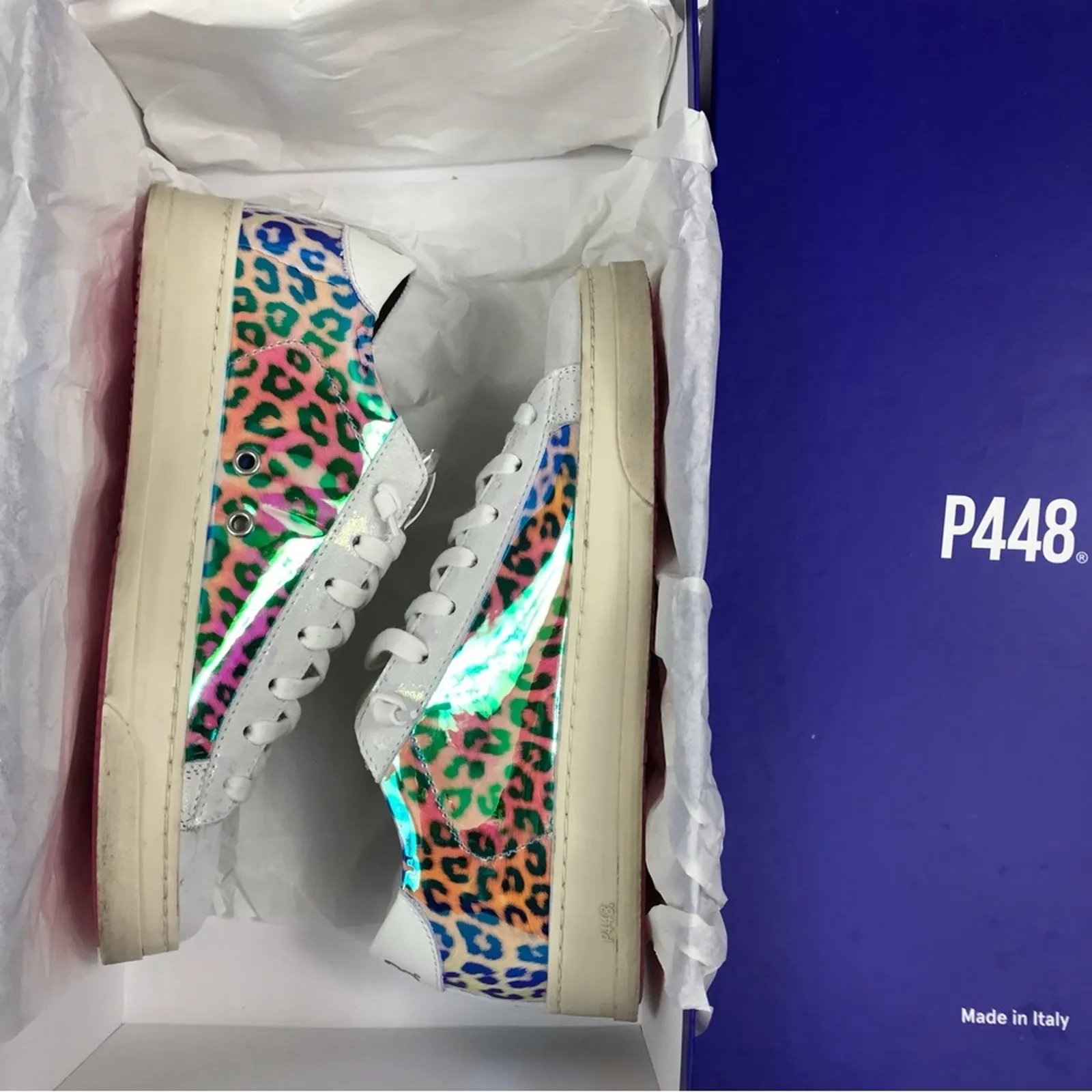 P448 Italian Jack Hologram Sneaker Women 5.5 Leather Shine Boho Preppy Fairy NWB - Image 15