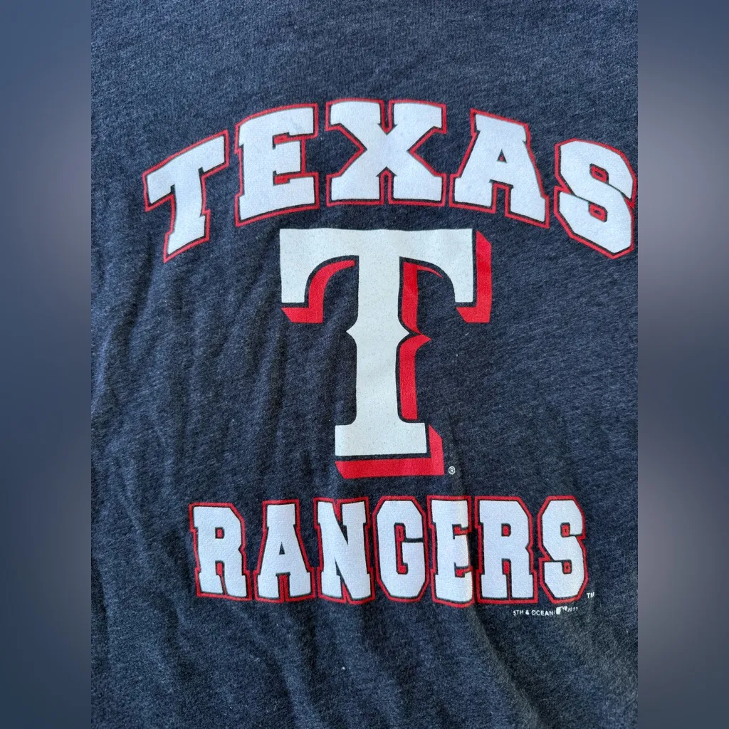 Genuine Merchandise Texas Rangers Women’s Blue T-Shirt with glitter Logo, Size XS - Image 2