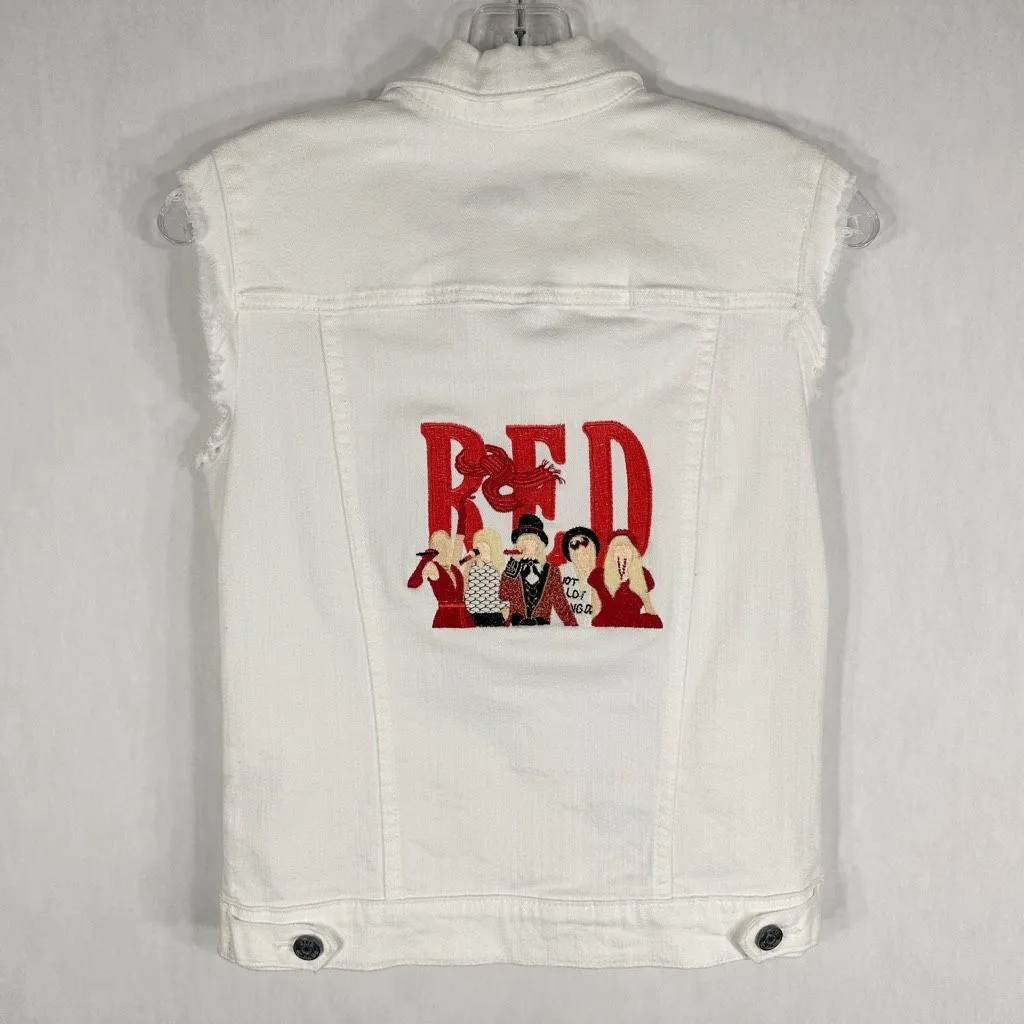 Taylor Swift Denim Vest Custom Embroidered Red Kut from the Kloth Small 1333‎ - Image 12