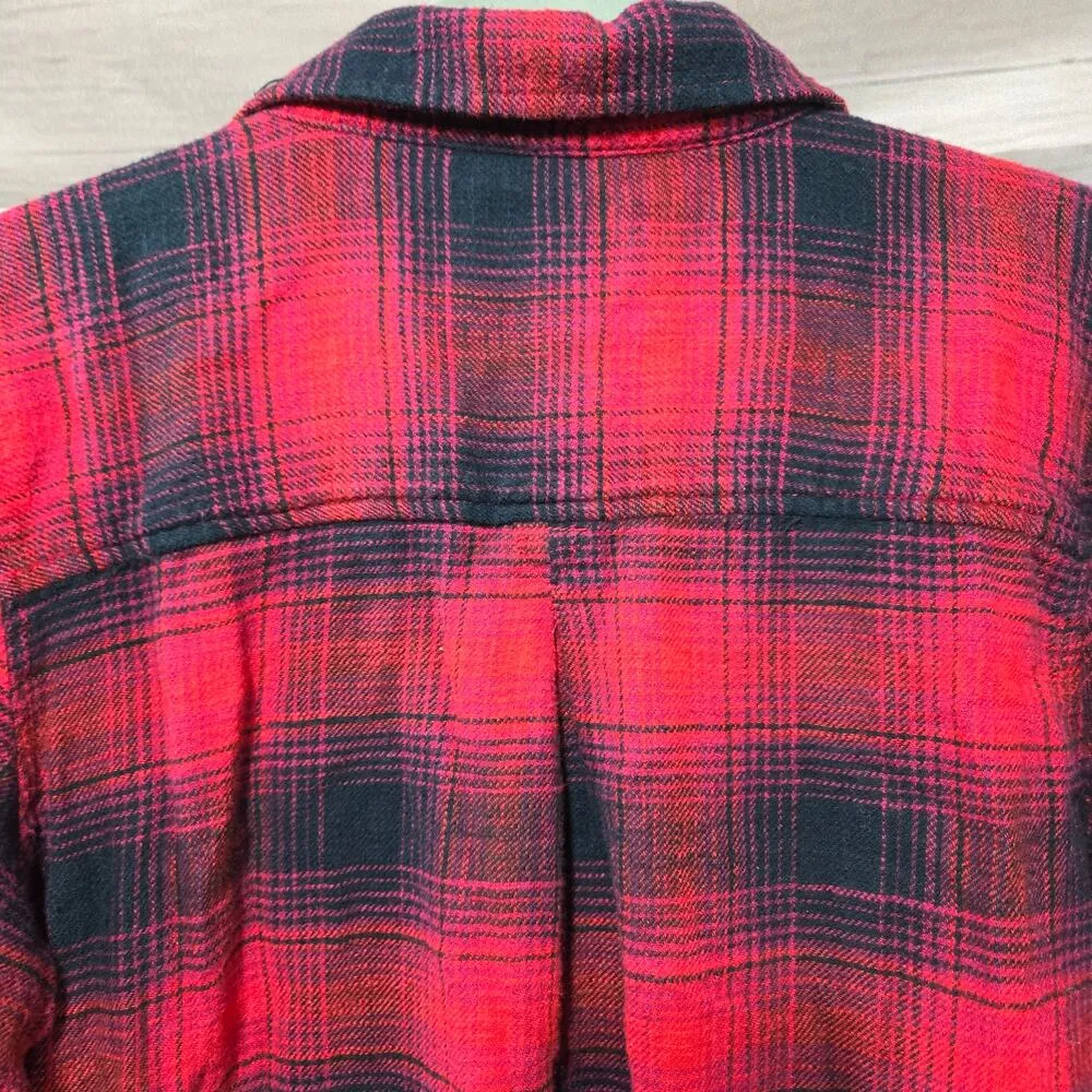 American Eagle Red Black Buffalo Plaid Boyfriend Relaxed Flannel Size Medium - Image 9