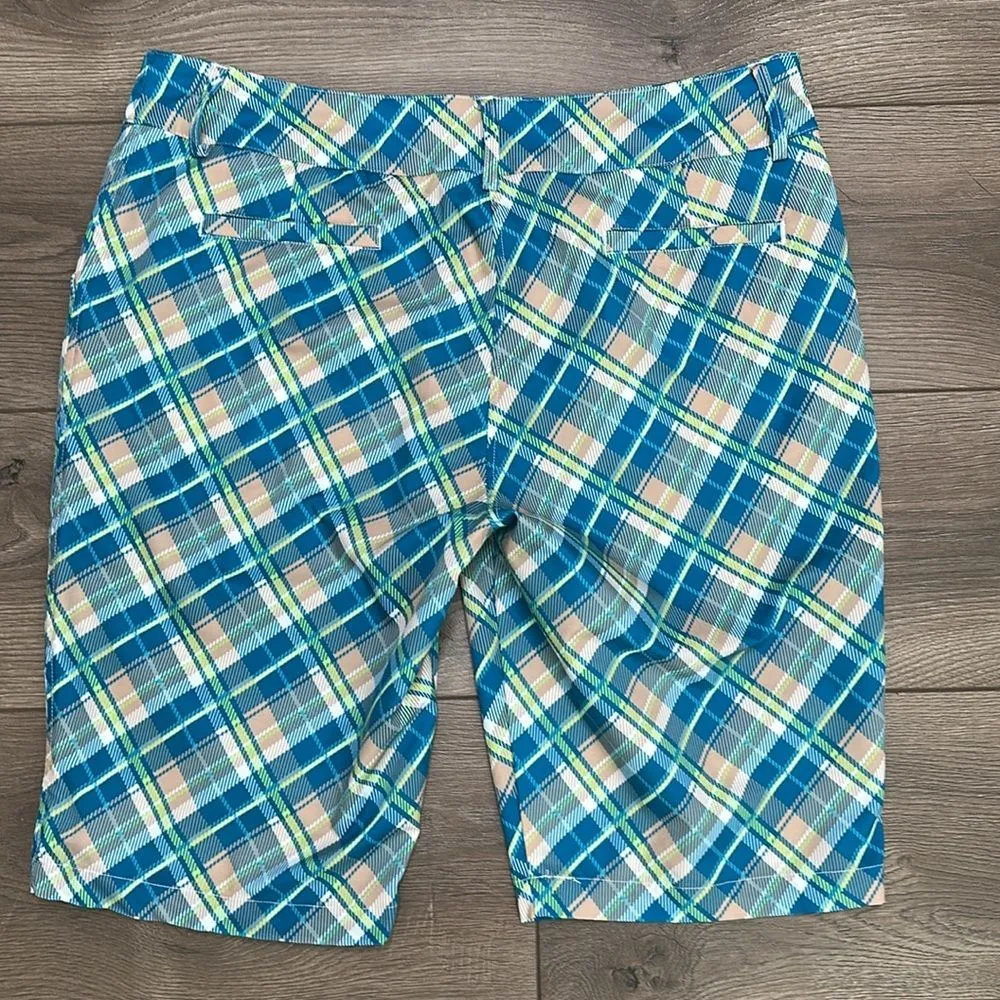 GG Blue High Rise Bermuda Stretch Golf Shorts Blue Plaid‎ Size 12 - Image 3