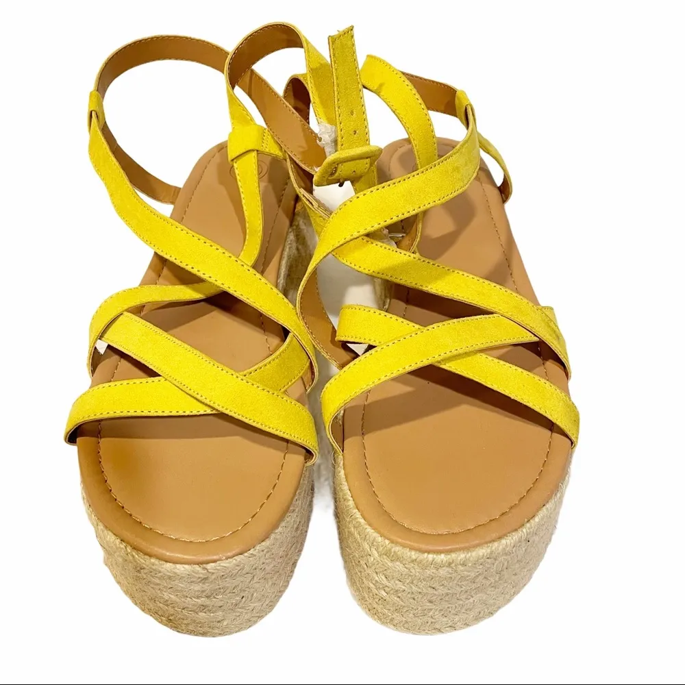 Urban Outfitters Size 9 Yellow Sierra Espadrille Strappy Wedge Sandal - Image 3