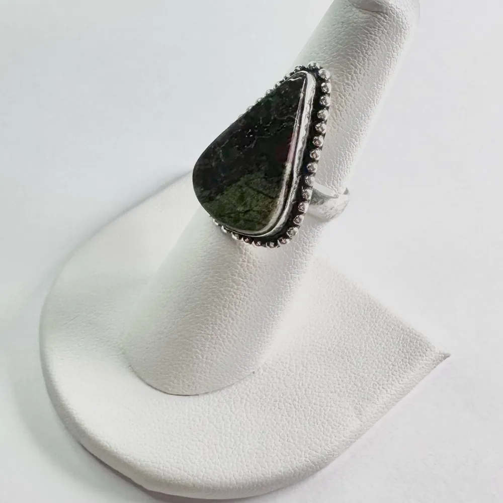 DRAGON’S Blood Jasper Genuine Stone 925 Sterling Silver Ring Green - Image 3