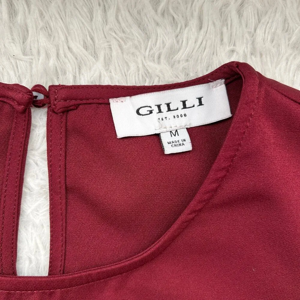 Gilli Burgundy Feather Trim Shift Dress Size Medium Red - Image 11