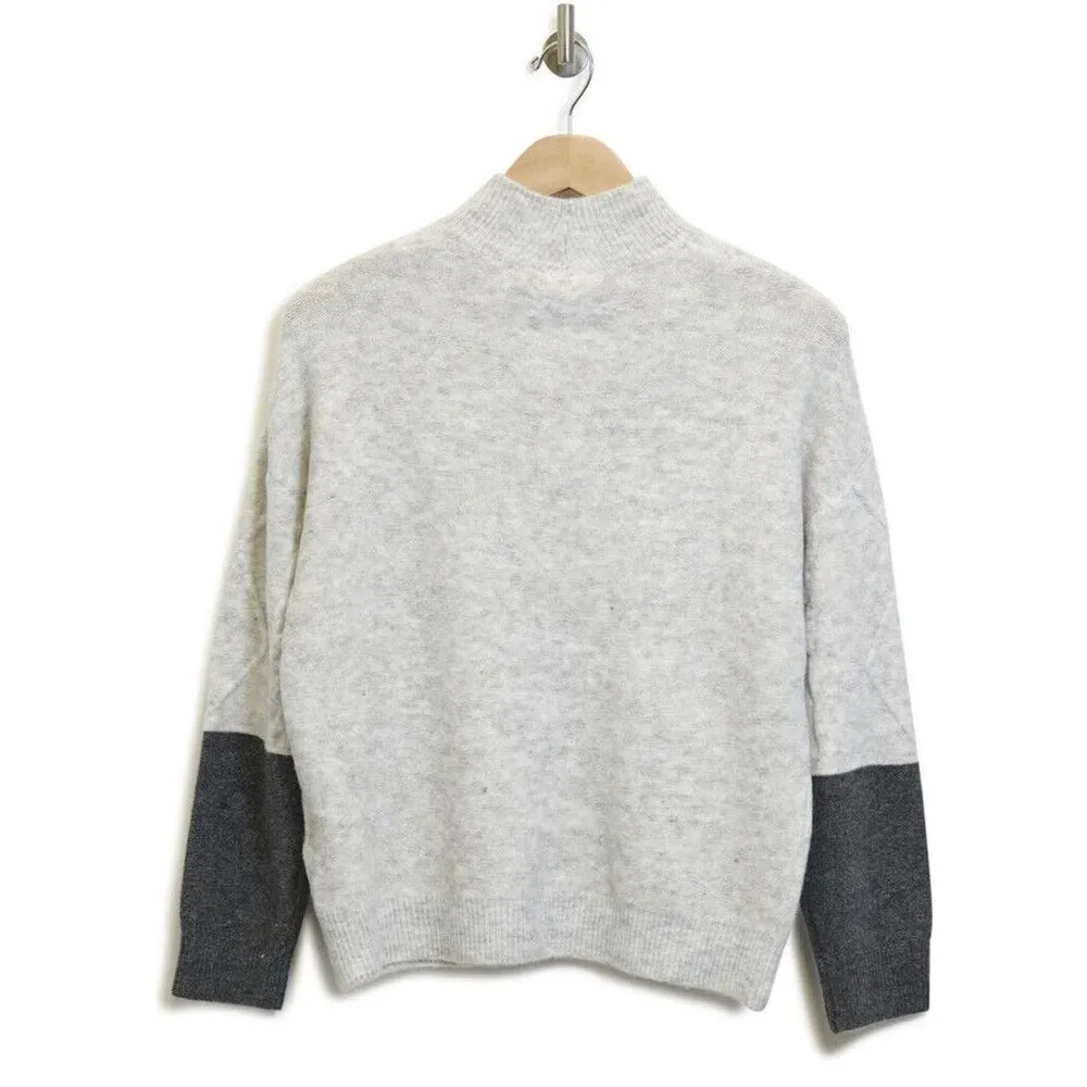 Como Vintage | NWT | XS | Cable Knit Oyster Charcoal Colorblock Mockneck Sweater - Image 2