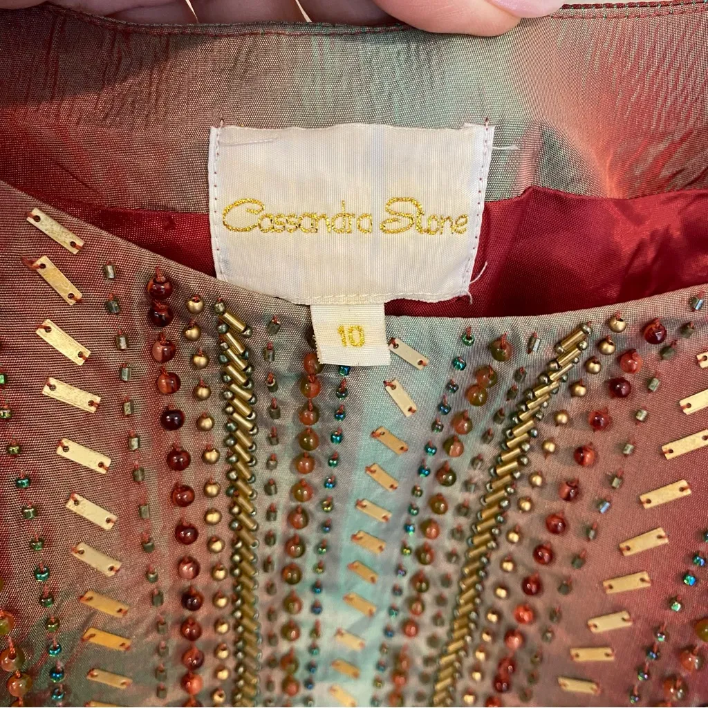 Cassandra Stone Rare Beaded Tulle Evening Gown Vintage Y2K Prom Dress Size 6 - Image 11