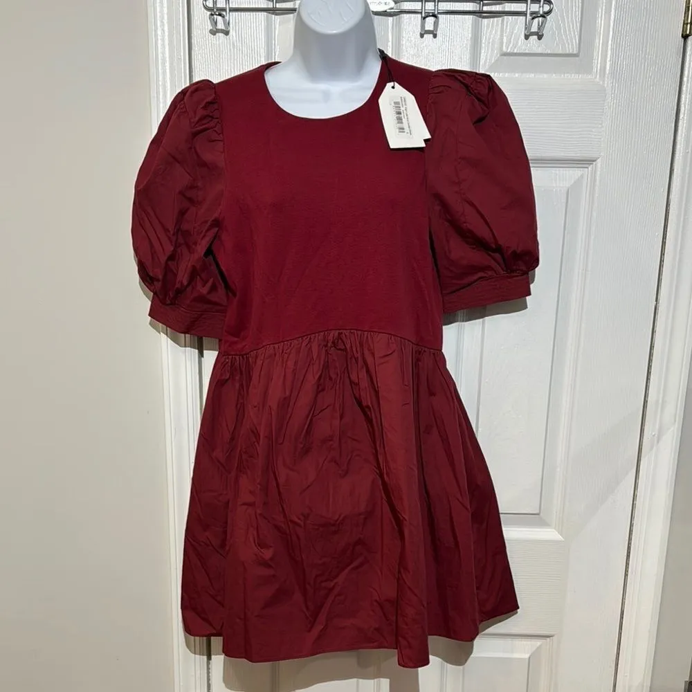 NWT English Factory Puff Sleeve High Low Knit Combo Dress size S - Image 4