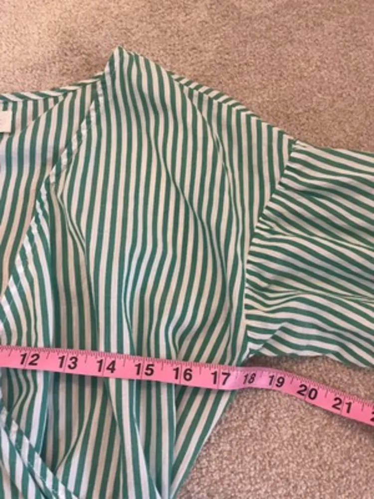 Velvet by Graham & Spencer Jayel Cotton‎ Stripe Wrap Dress Green Wrap Size XS - Image 11