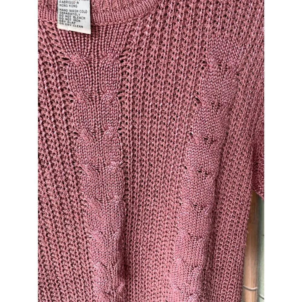 Laura Martin Collection 80s Rose Cable Knit Short Sleeve Sweater Tunic M Pink Size M - Image 3