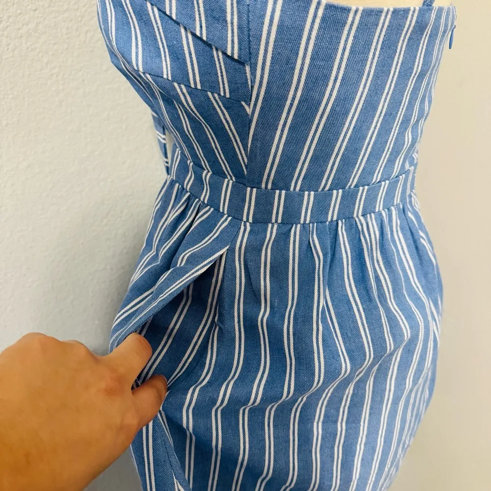 Main Strip Blue Striped Mini Yacht Cut Out Fit and Flare Dress with Pockets Sz S White - Image 9
