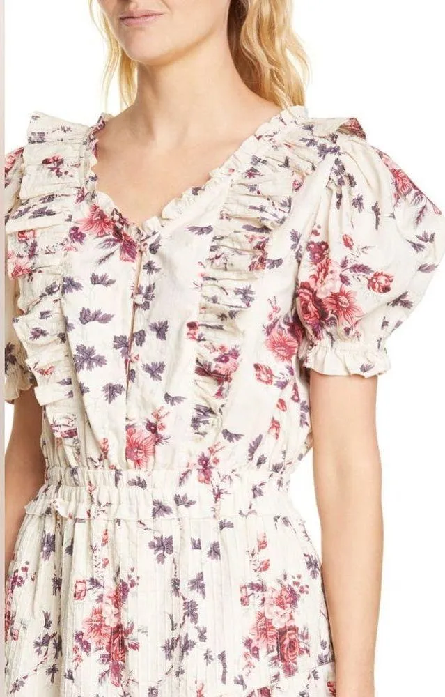 NWT LoveShackFancy Beige Cottagecore Sutton Assymetrical Floral Ruffle Minidress - Image 4