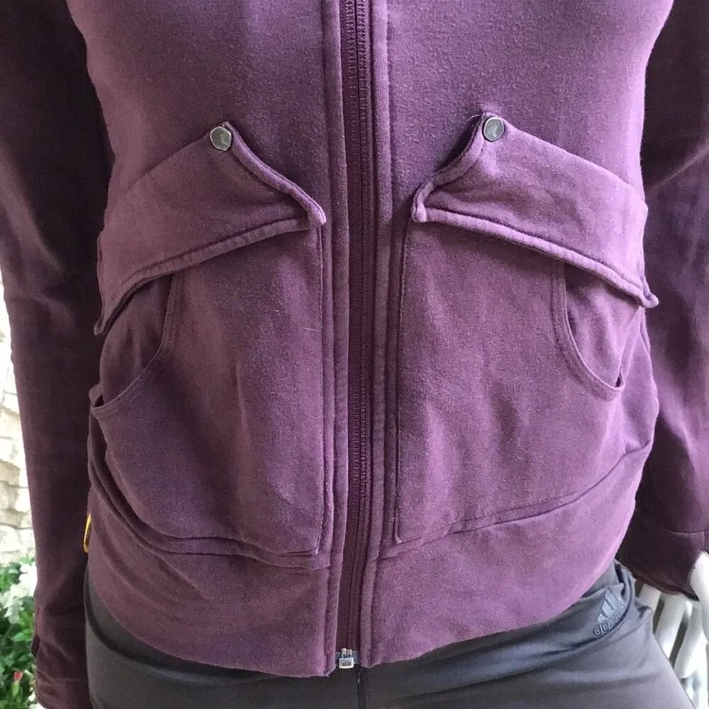 Lole Full Zip Cotton Sweatshirt Purple Thumb Holes Women's Size XS - Image 2