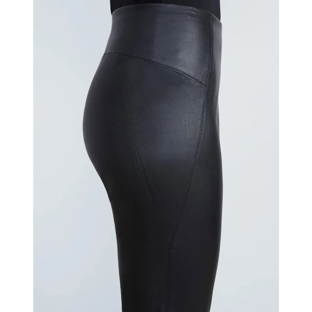 Lafayette 148 Stretch Nappa Lambskin Black Leather Greenwich Legging Size Medium - Image 3