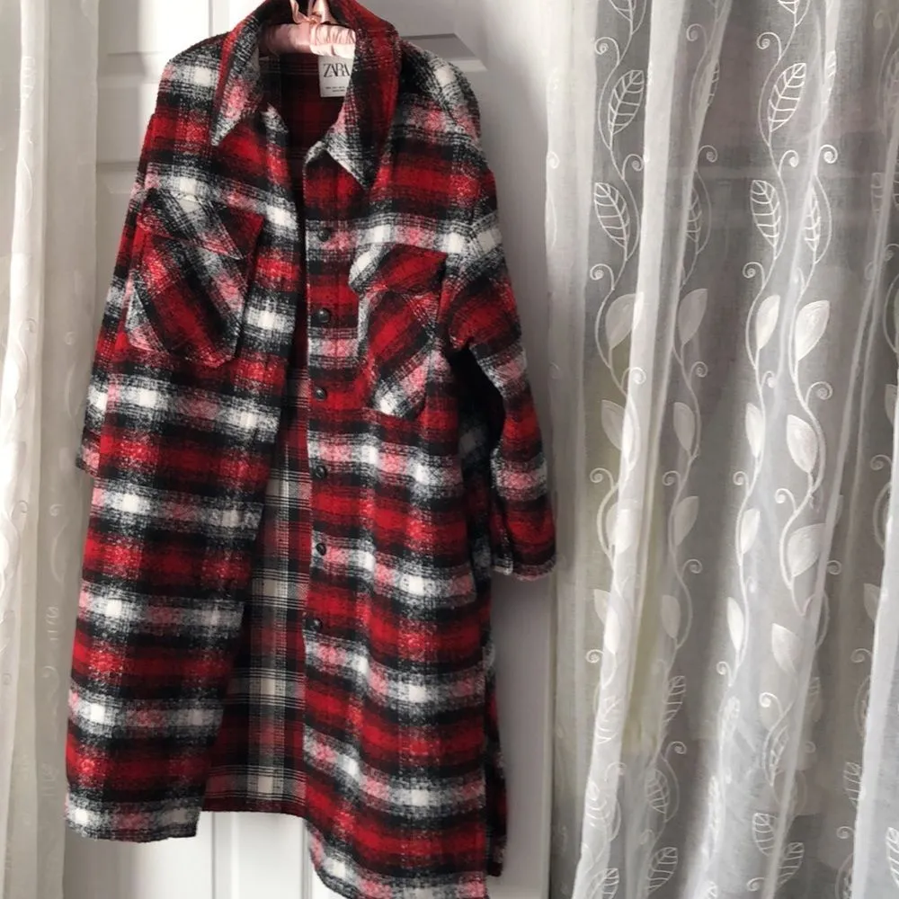 Zara flannel plaid jacket coat, size medium, big pockets - Image 8