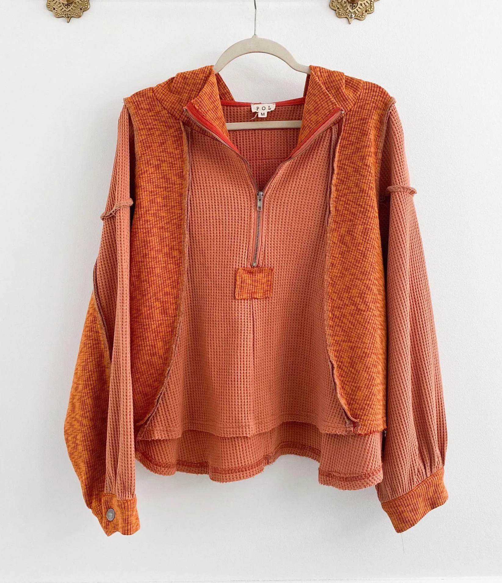 Boutique POL Orange Waffle Oversized Half Zip Sweatshirt - Image 2