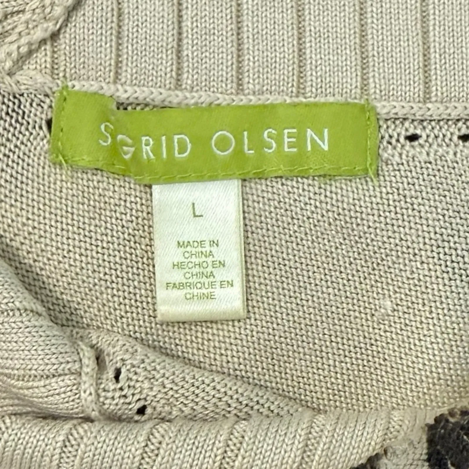 Sigrid Olsen Brown Tan Floral Earthy Silk Blend V-Neck Light Sweater Size L - Image 3
