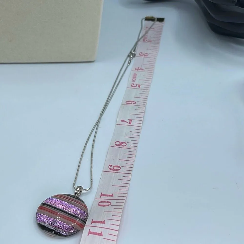 Striped shimmering glass pendant and silver chain. - Image 5