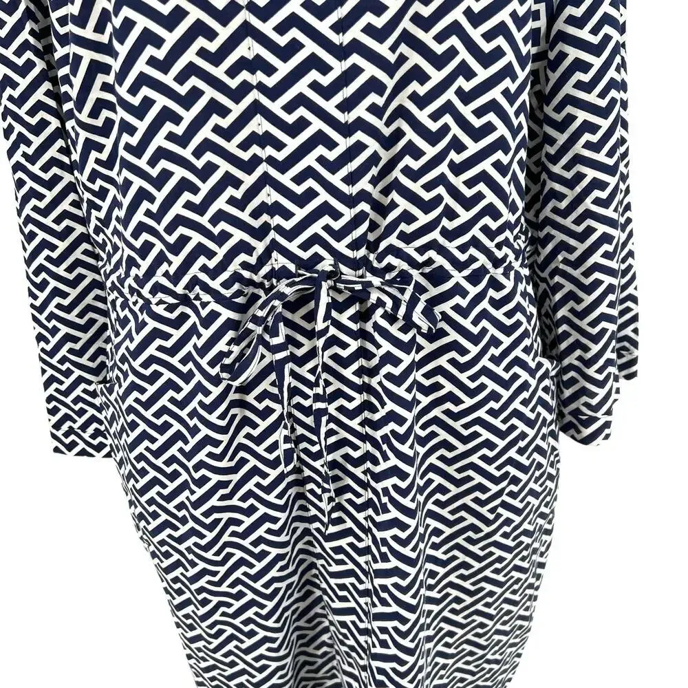 Peter Millar Navy Blue White Geometric Print Stripe Drawstring Dress Size XL - Image 4