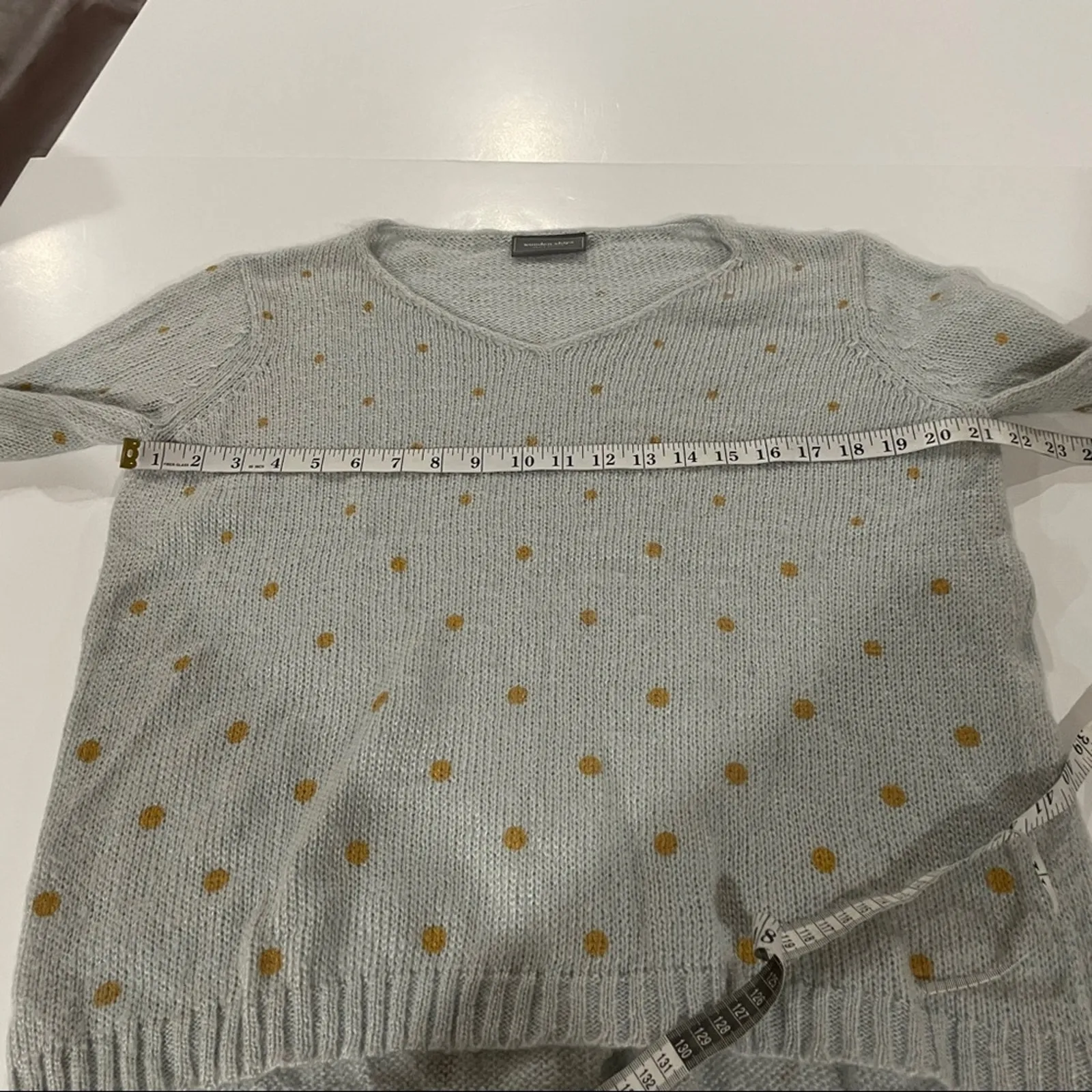 Wooden Ships Slate Gray & Gold Polka Dot Mohair Wool Blend Long Sleeve‎ Sweater - Image 8