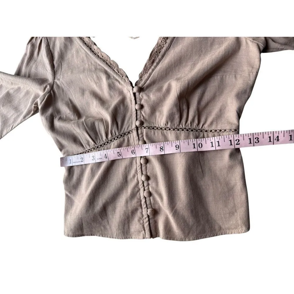 Abercrombie & Fitch Light Brown Lace Trim Blouse Size XS - Image 9