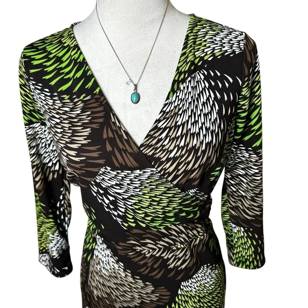 Ann Taylor Loft Faux Wrap Geometric Midi Dress Size 6 Petite Retro Y2K Office - Image 5