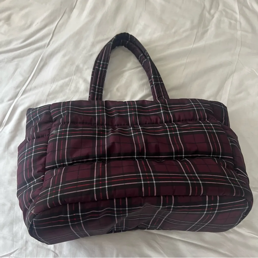 PINK Victoria's Secret Burgundy Plaid Tote - Image 4