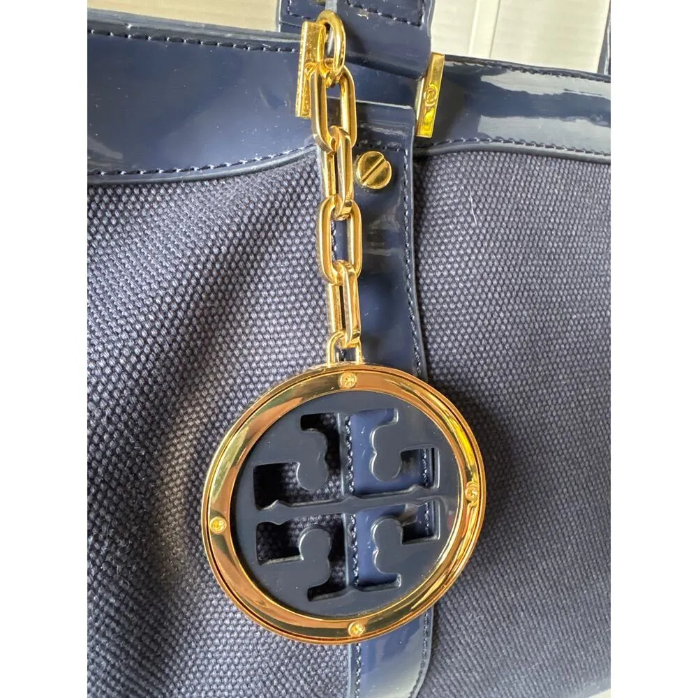 Tory Burch Canvas Jane Tote navy patient leather Shoulder Bag - Image 2