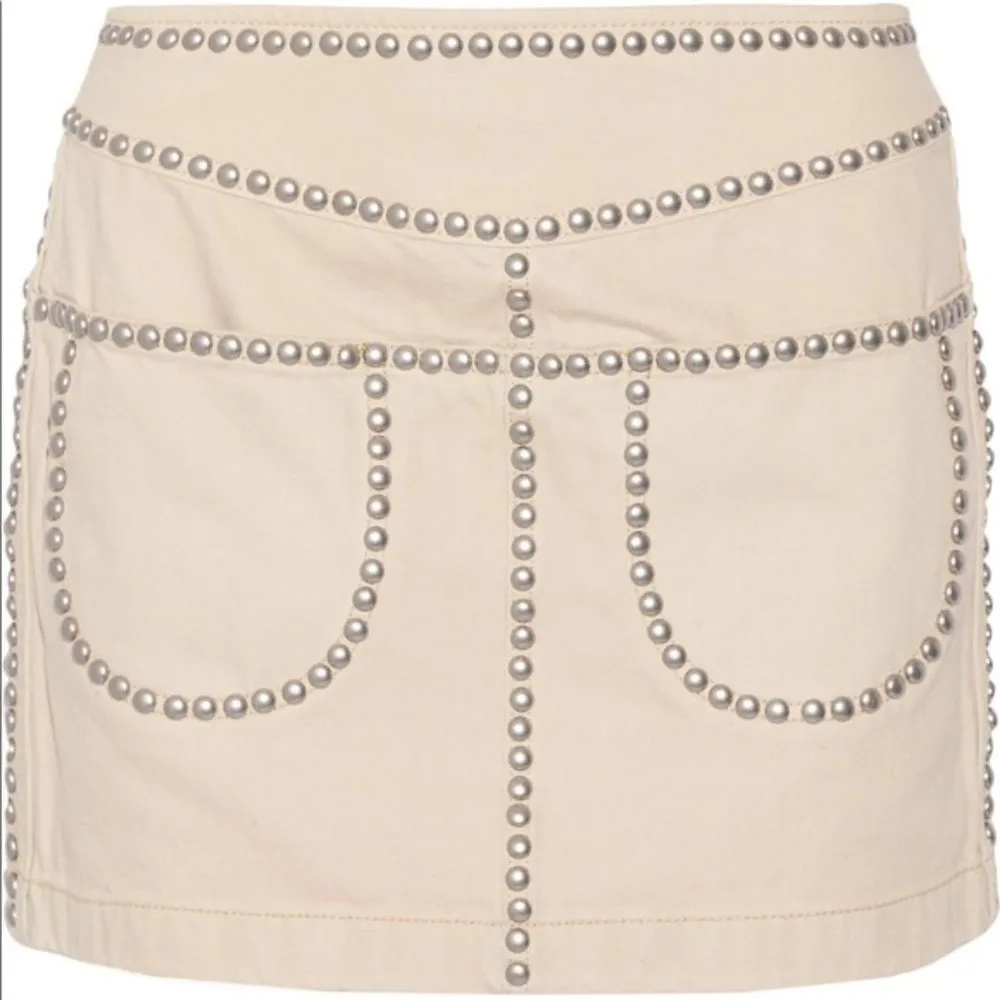 Coach  Studded Mini Skirt Beige Light Denim Nude Size 4, NWT $495.00 - Image 5