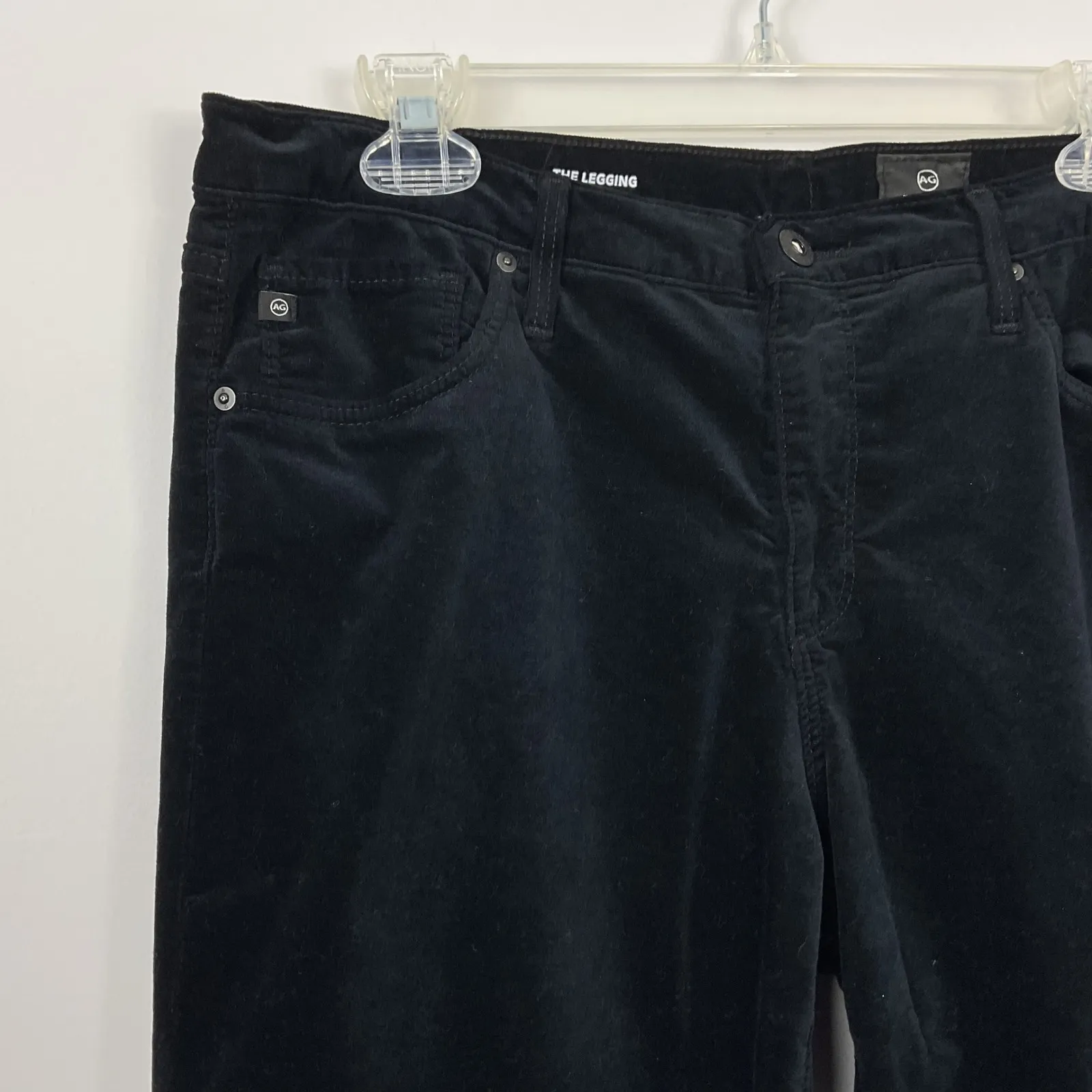 AG Adriano Goldschmied The Legging Super Skinny Black Velvet Pants Size 32R - Image 2