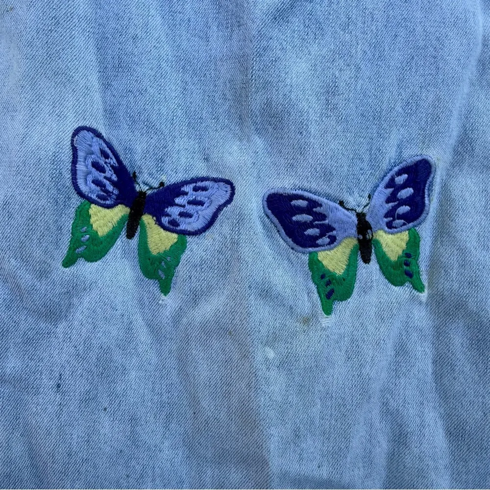 Y2K Faded glory embroidered butterfly overalls jumper dress art smock Blue Size M - Image 4