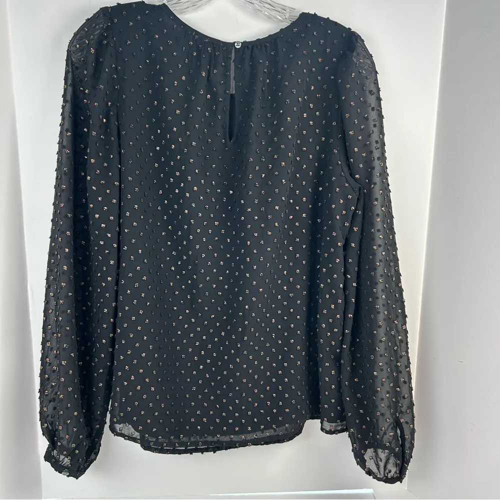 GAP Women's Black Blouse Copper Dots Sheer Long Sleeve Crew Neck Casual- Medium - Image 7