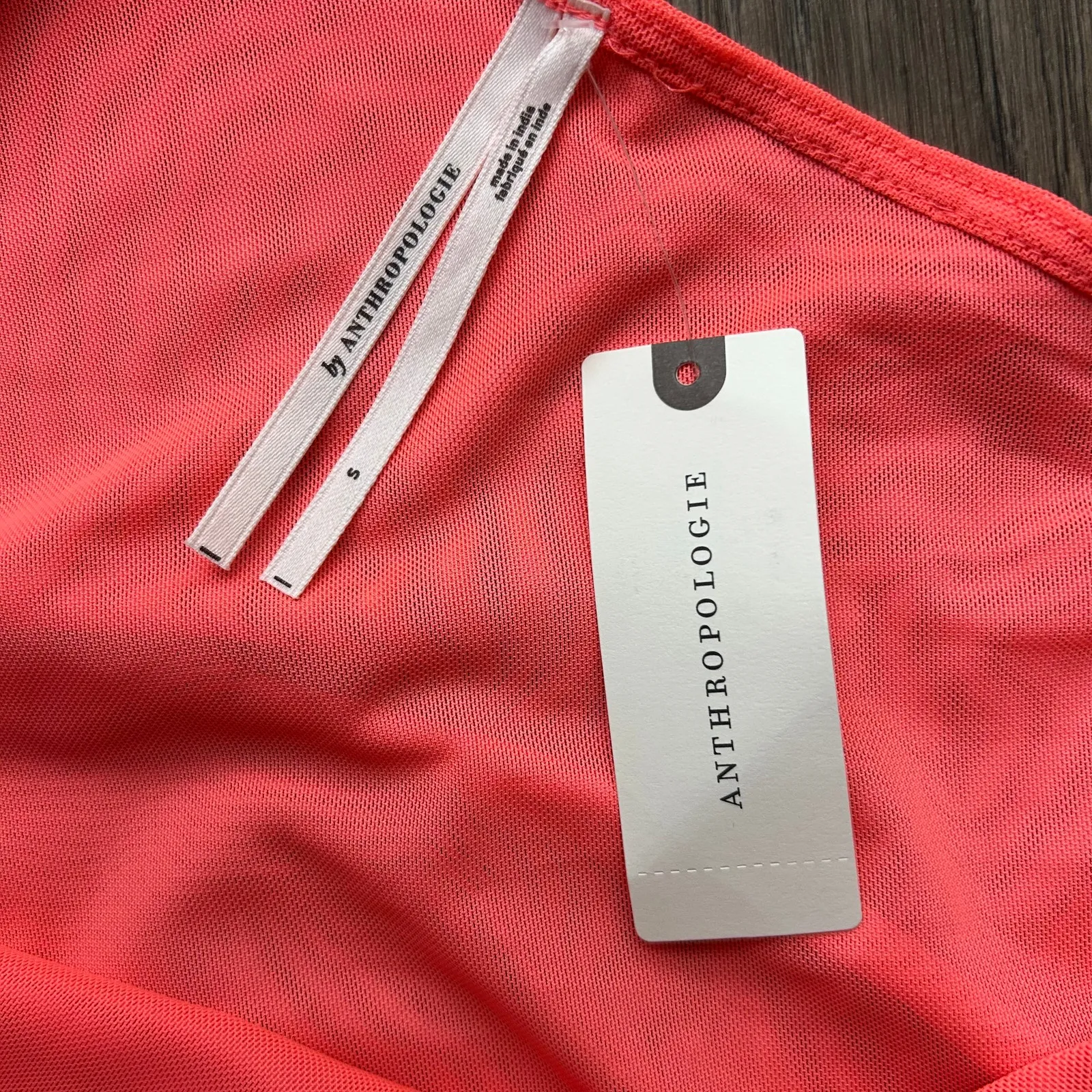 Anthropologie Coral Pink One Shoulder Mesh Dress Size Small - Image 10