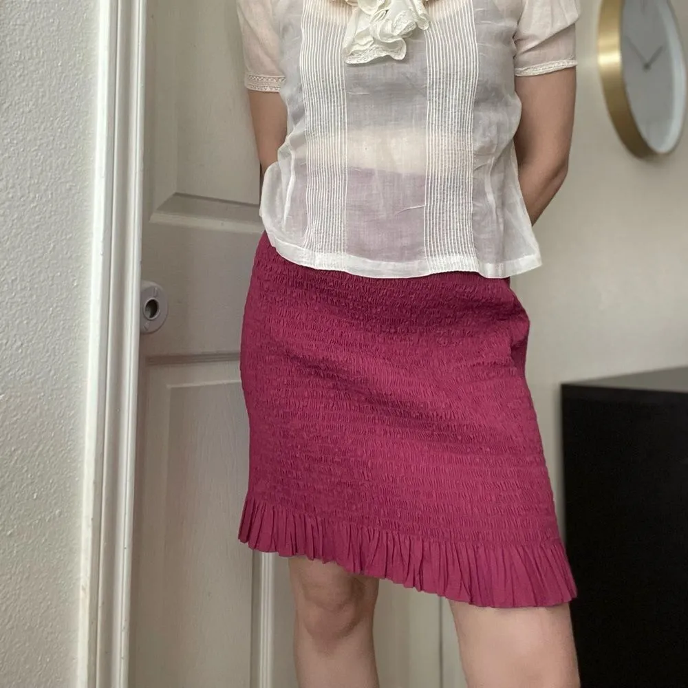 Anthropologie‎ Smocked Pencil Midi Skirt Size Medium Mauve Pink Textured NEW - Image 3